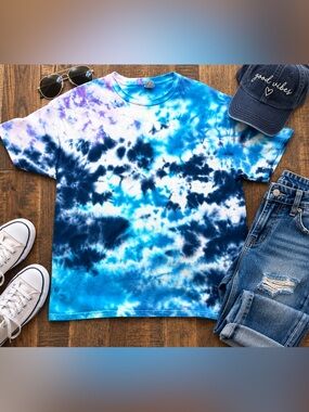 Gildan Heavy Cotton Blue Purple Tie Dye T-Shirt Size XL